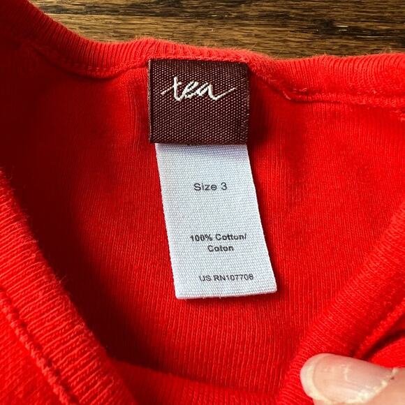 🍭6/$30 Tea collection girl's tomato red 100% cotton long sleeve shirt - 3 - Picture 3 of 3